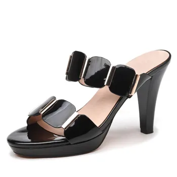 

2019 New Fashion Women Mules Slippers Open Toe High Heel Flip Flops Slides Ladies Summer Shoes Big Size 34-40 YG-A0332