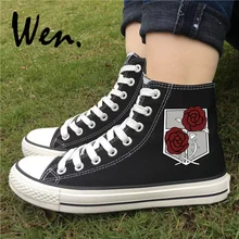 Вэнь Аниме обувь дизайн атака на Титанов Военная Униформа полицейский полк логотип дислоцированных корпус высокие белые черные парусиновые