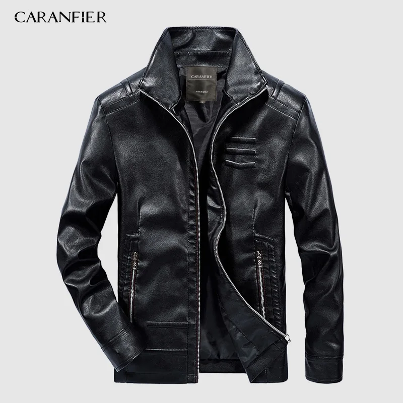CARANFIER мужская кожаная куртка высокого качества модный мотоциклетный стиль