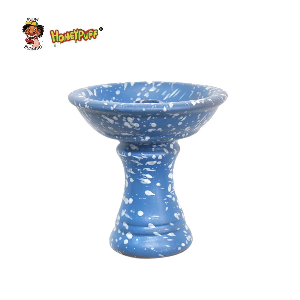 

NEW! Blue Inked Hookah Ceramic Bowl Authentic Sahara Smoke Hookah Nargila Phunnel Ceramic Head with Silicon Grommet
