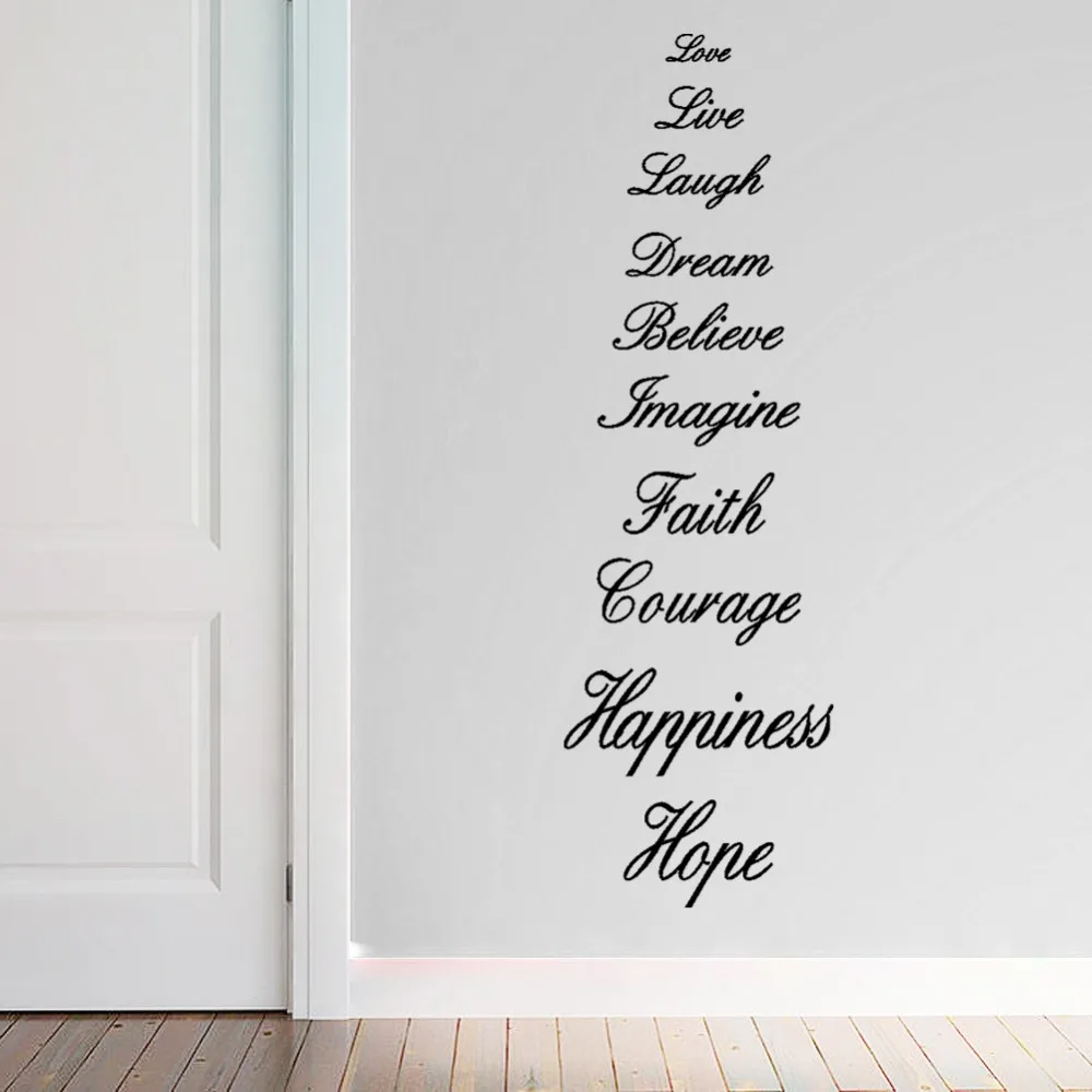 Aliexpress Buy Love Live Laugh Dream Believe Imagine Faith Courage Happiness Hope English Proverb Wall Quote Decal Sticker Words Wall Decor from