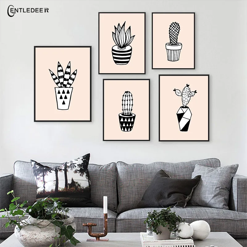 

Black Plants Cute Cactus Canvas Painting Wall Art Nordic Posters Hotel Picture Bedroom Living Room Home Decoration No Frame