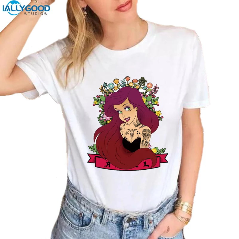 

New Alice's Adventures in Wonderland Dark Princess T-Shirts Women Punk Tattooed Print White T shirts Slim Women Tops S1029