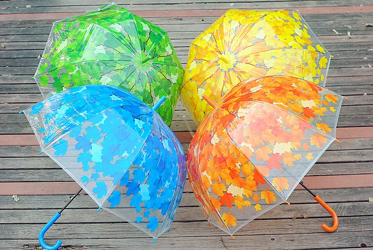 4 Colors Leaves Cage Umbrella Transparent Rainny Sunny Umbrella Parasol