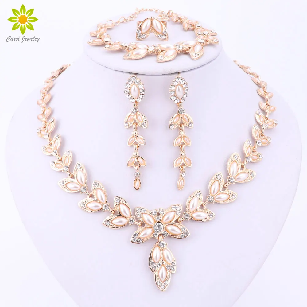 Simulated Pearl Jewelry Sets For Women Pendant African Beads Crystal