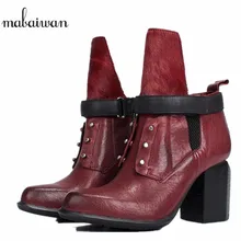 Mabaiwan/ г.; модная женская обувь; Зимние ботильоны; короткие ботинки из натуральной кожи на молнии с пряжкой; Женские ботинки в стиле милитари; Mujer