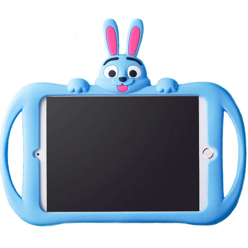 

For iPad air 2 case Kids Handle Soft Silicone Cute Cartoon Kawaii Rabbit Shockproof Waterproof Portable Handle Protective Cover