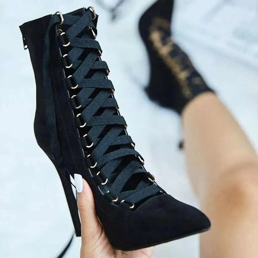 High Quality Gladiator Heels Women Pumps Genova Stiletto Sandal Booties Pointed Toe Strappy Lace Up Shoes Woman Boots | Обувь