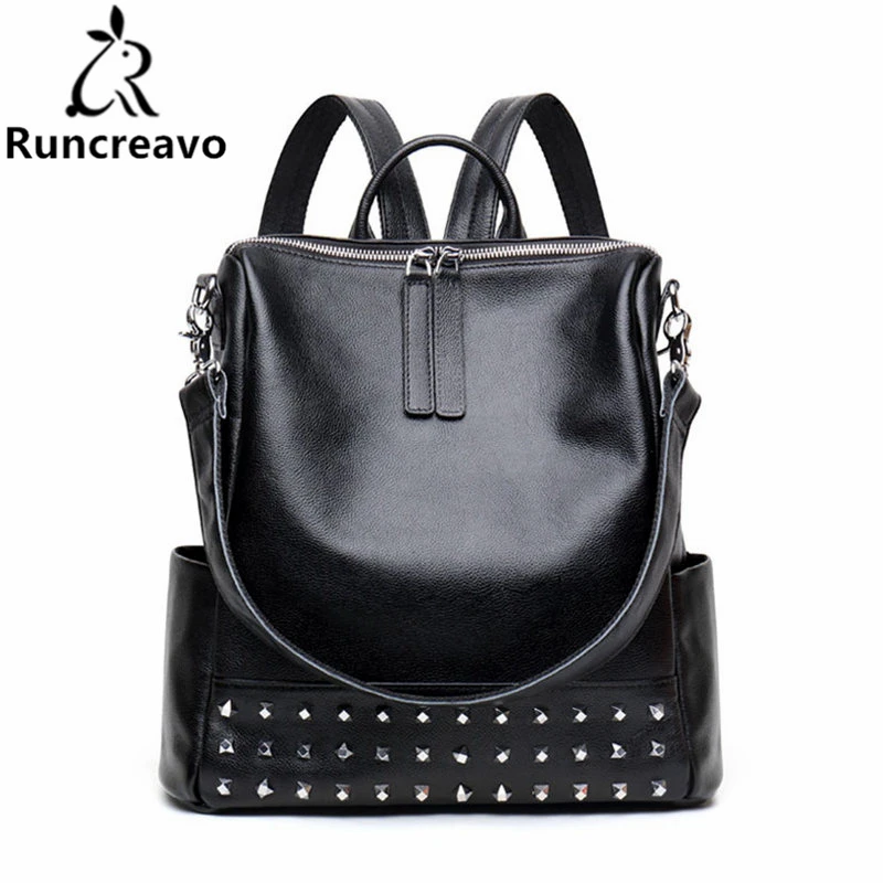 

2018 New Pattern Genuine Leather Woman Package Stripe Joker Both Backpacks Fashion Head Layer Cowhide.