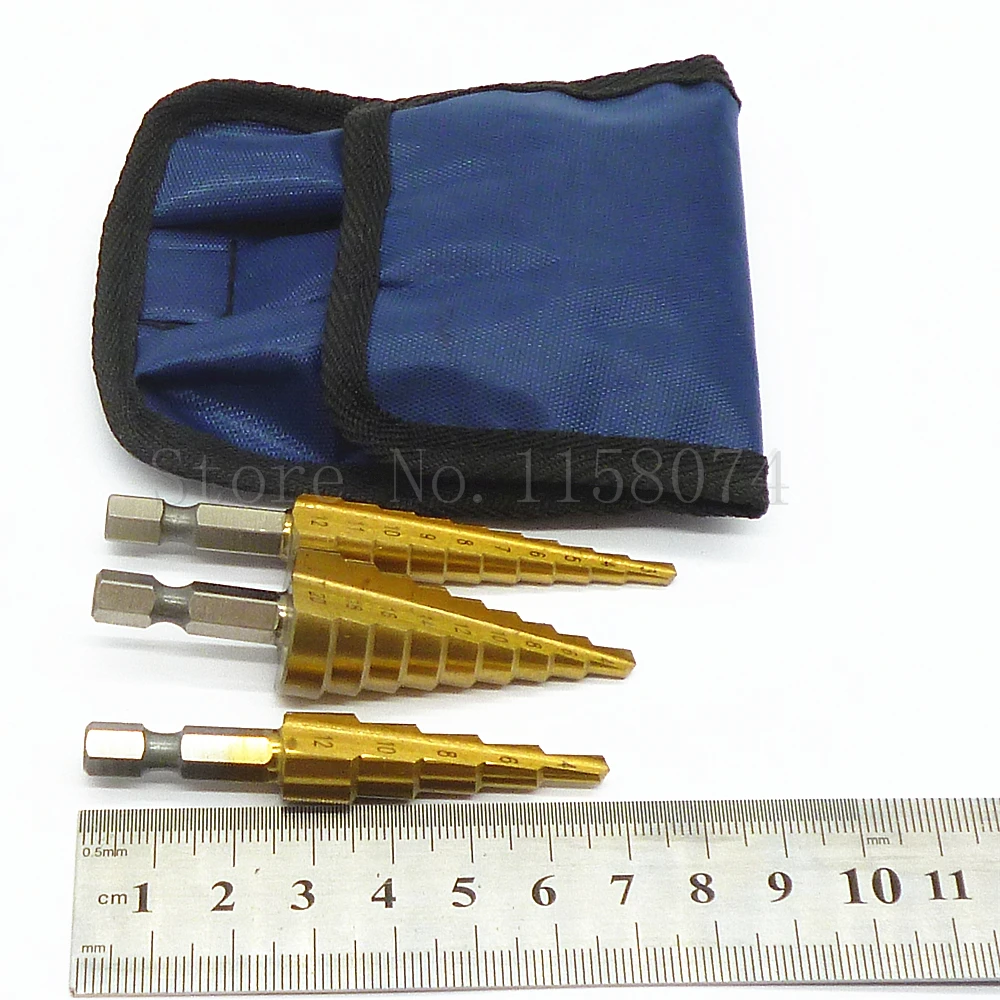 HSS Titanium-Coated Step Drill Set 1/4\" hex shank 3-12mm cutting tool Reamer HSS Titanium-Coated Step Drill Set 1/4\" hex shank 3-12mm cutting tool Reamer