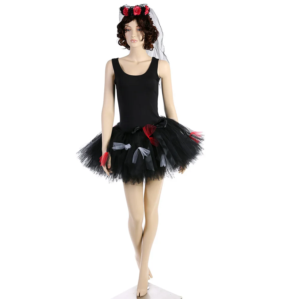 

Black Halloween Scary Ghost Evil Cosplay Tutu Skirt for Adult Woman Zombie Cosplay Maternity Tulle Skirt Puffy Knee Length Skirt