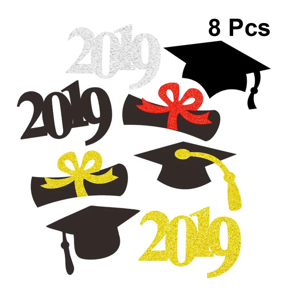 

8pcs 2019 Graduation Party Cake Topper Doctoral Cap Graduation Hat Certificate Shaped Insert Card For Graduation Party
