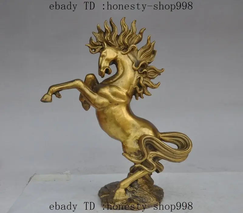 

12"Chinese Brass Fengshui Success Zodiac Year War Horse Animal Statue Sculpture
