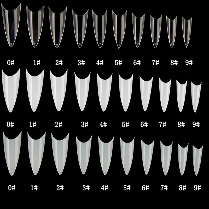 

500pcs False nail tips with 10 sizes Nail Tips Stiletto French Acrylic False Nails ABS Tips Artificial 0 -9 sizes Nail Art Tips