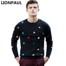 Lionpaul Вышивка мужчин Модные пуловеры Стандартный шерстяные мужские трикотажные Свитера с длинным рукавом Демисезонный О-образным вырезом мужские свитера