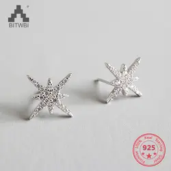 Fine Jewelry высокое качество 925 пробы Серебряные серьги изысканный женский сверкающие серьги с цирконием в форме звезды