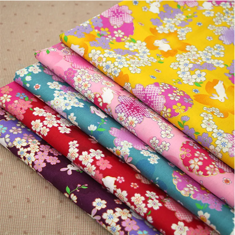 

CF243 50x110cm Japanese Style Fabric Cherry Blossom Rabbit Bronzing Twill Cotton Fabric For DIY Sewing Patchwork Curtain Clothes