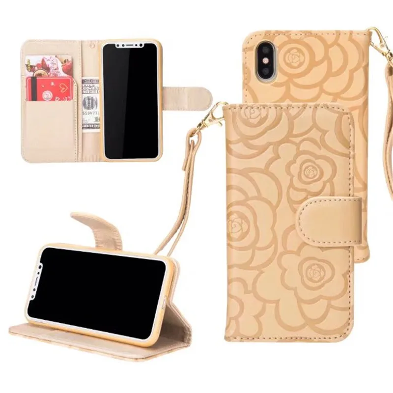 

3D Flower Phone Case For iphone 6 6s 5 5s 7 8 Plus X Retro Camellia Floral Flip Leather Wallet Cover For Samsung S9 S8 S7 Note 8