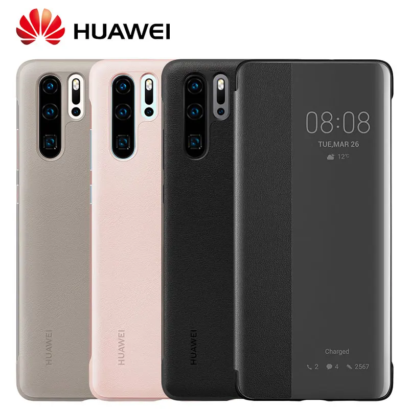 

HUAWEI P30 Pro Case Official Original Smart View Clear Flip Cover PU Leather HUAWEI P30 Case Luxury Plating Mirror Window Cover