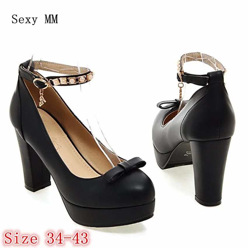 

Women Pumps Platform High Heels T-Strap Ladies High Heel Shoes Woman Party Wedding Shoes Kitten Heels Plus Size 34-40.41.42.43
