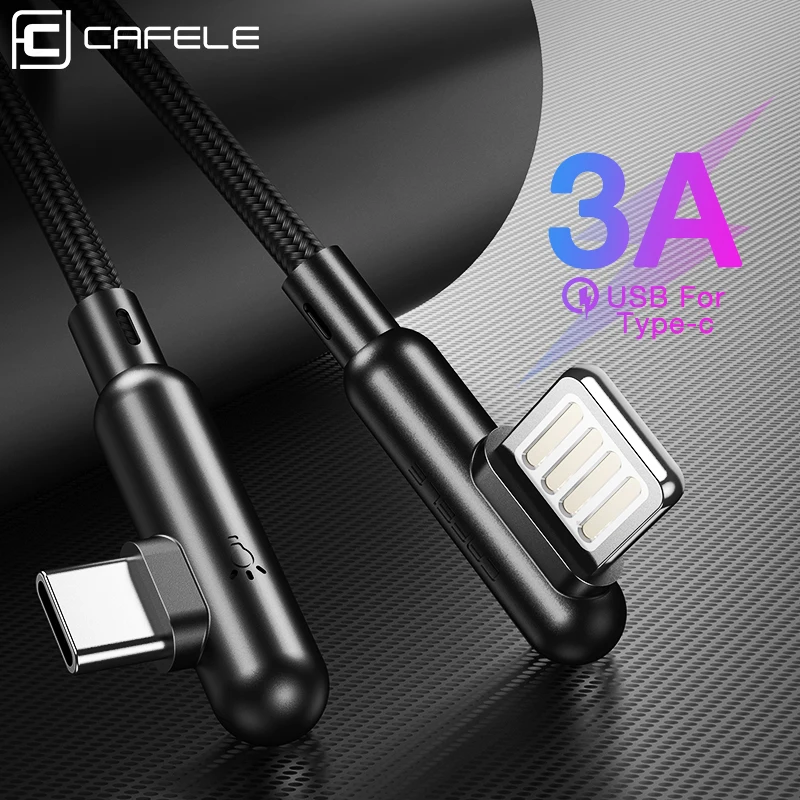 Кабель Cafele USB Type C для Huawei p20 30 pro 90 градусов мобильный телефон кабель 3A быстрой