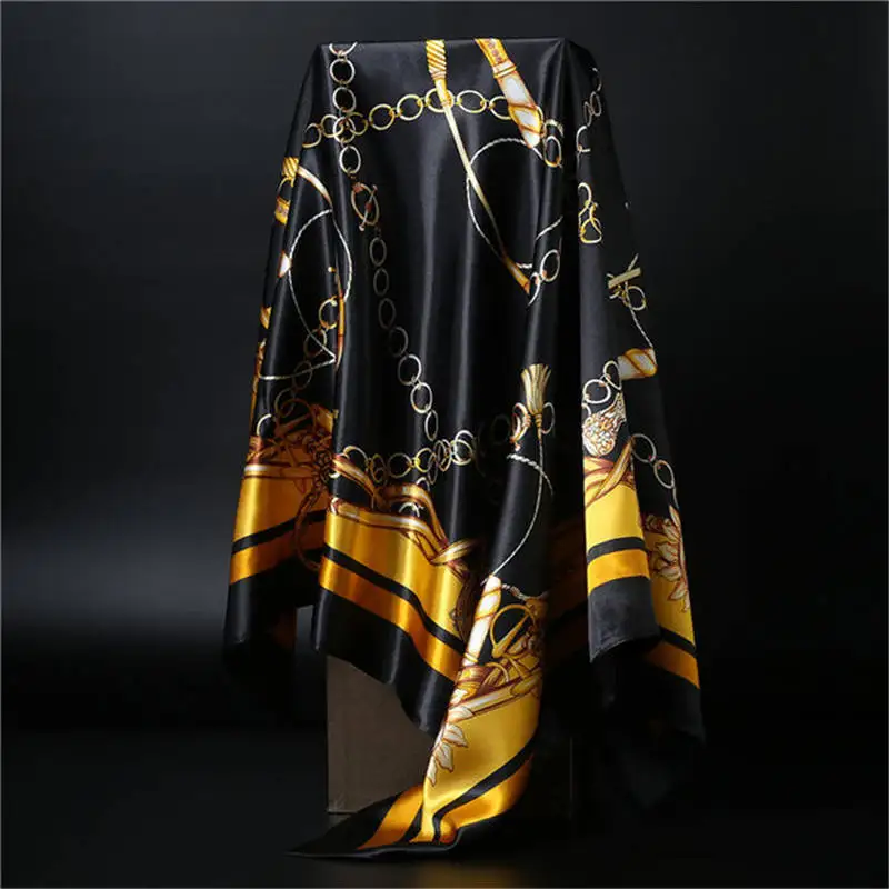 Шелковый шарф для женщин с леопардовым принтом платок 90 см квадратный платок роскошный бренд атласные шарфы Бандана для головы хиджаб шарфы для женщин