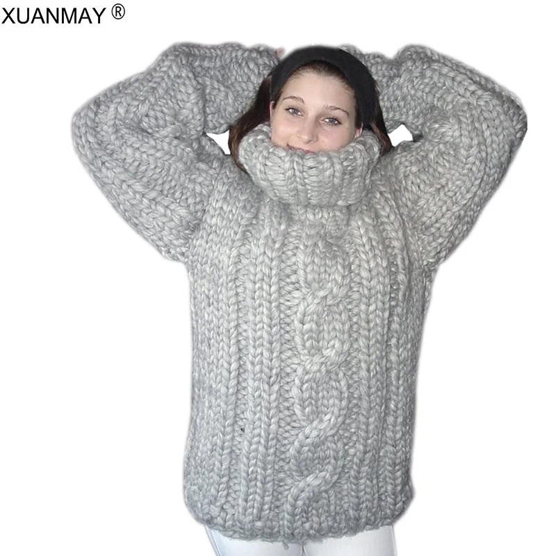 

Winter super Thick warm women's Turtleneck Sweater fashion hand-woven Large size 5XL code Pullover sweater 2018 Autumn Sweater