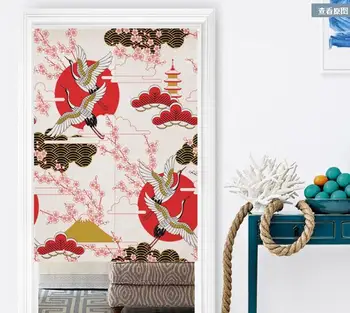 

Japan style cotton Japanese red-crowned crane door window curtain home decoration hanging living room kitchen cafe bar coffee