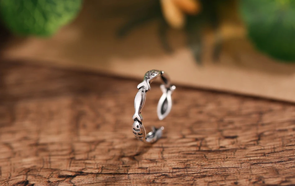 ORSA JEWELS Настоящее кольца из стерлингового серебра 925 для женщин милые рыбы открытые манжетные кольца размер для женщин партии Мода девушка ювелирные изделия PSR53