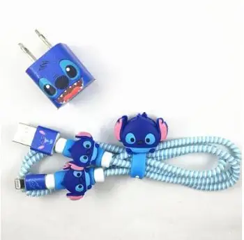 

1.4M Cartoon USB Charger Cable Protector Diy Set with Cable Winder Charging stickers Spiral Cord protector For iphone 5 6 6s 7