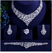 JaneKelly Luxury Sparking Brilliant Cubic Zircon Drop Earring Necklace Heavy Dinner Jewelry Sst Wedding Bridal jewelry sets