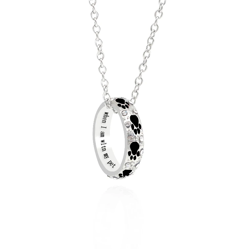 Red Black Blue Dog Claws Paw Footprints Necklace Rhinestone Round Circle Pendant When I am with my pet 2017 Fashion Jewelry|circle pendant|footprint