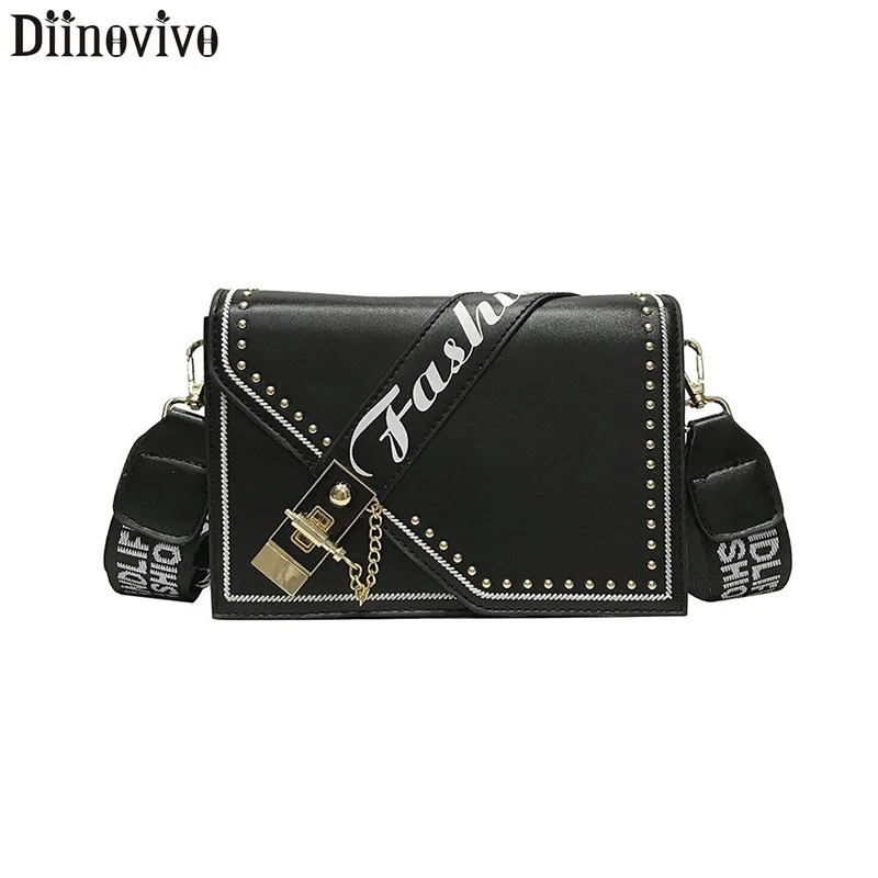 

DIINOVIVO Famous Brand Woman Bags 2019 Chic Lock Designer Small Female Handbags Ladies Letter Print Shoulder Bag Pounch WHDV1057