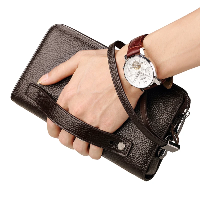 WILLIAMPOLO lock Wallet Genuine Leather Mens Clutch Wallet With Coded Lock Men Wallet Business Man Clutch Purse Mens  PL286 5