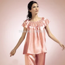 Брендовая Шелковая пижама с коротким рукавом, комплекты для сна, Женская кружевная 5А Шелковая Летняя мужская пижама M/L/XL