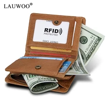 LAUWOO Crazy Horse короткие мужские кошельки из натуральной кожи мужской Porte Carte держатель для карт кошелек Rfid Блокировка Карманный кожаный кошелек LAUWOO Crazy Horse короткие мужские кошельки из натуральной кожи мужской Porte Carte держатель для карт кошелек Rfid Блокировка Карманный кожаный кошелек