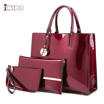 

2020 Women's Patent Leather Handbag Luxury Designer Tote 3pcs Sets Shoulder Crossbody Bag Female High Quality Red Black Hand Bag