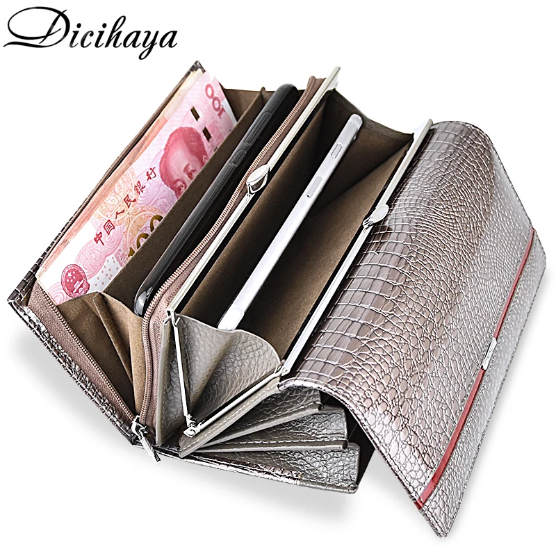  DICIHAYA Brand 2019 Genuine Leather Women Wallets Alligator Long Hasp Zipper Wallet Ladies Clutch B