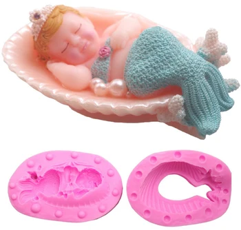 

3D Sleeping Baby Infant Mermaid Soap Silicone Mold Fondant Cake Decor Mold 11.7x8x4cm Candle Moulds Chocolate Ice Tray Mold E404