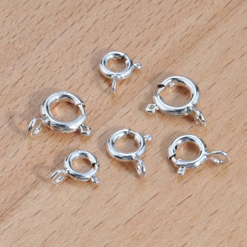 Лучшее качество 6-8 мм Серебряное пружинное кольцо застежки крючки 925 пробы Серебряное соединение Пряжка для ожерелья браслет ювелирные изделия DIY