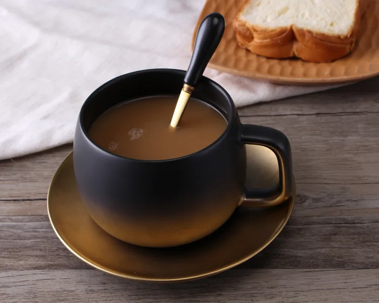 GLLead керамическая кофейная чашка и блюдце черный пигментированный фарфор чайная чашка фарфоровые чашки набор из нержавеющей стали 304 ложка