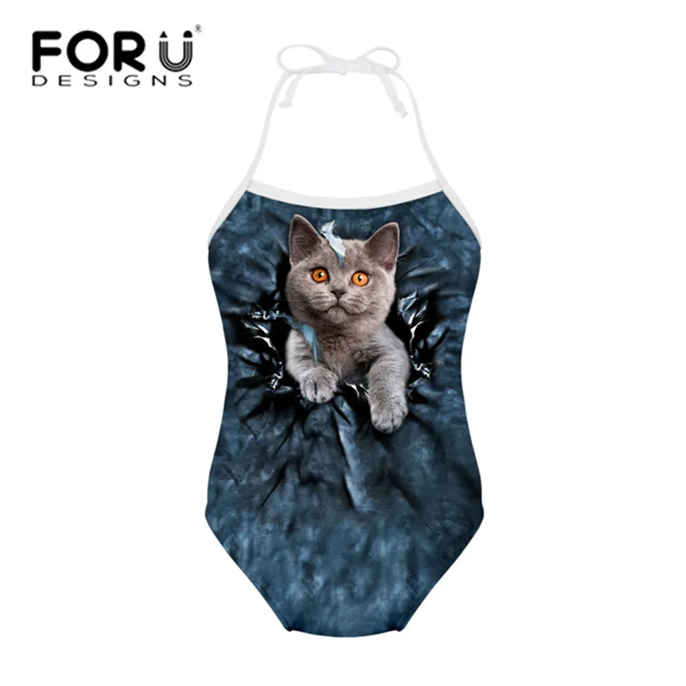 FORUDESIGNS Swimsuit for Children One piece Girls Swimwear Cute Cat