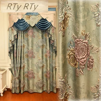 

Top Royal Noble blue 4D jacquard shading villa curtains for Living Room with high quality Embroidered Voile Curtain for Bedroom