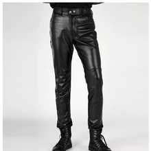 Хит, новые весенние мужские кожаные штаны для ночного клуба, корейские облегающие мужские мотоциклетные брюки 28-39