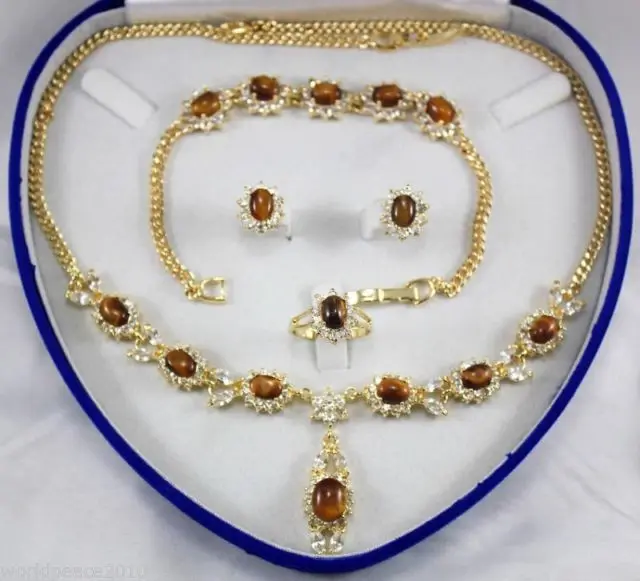 

Hot selling> FREE SHIPPINGJewelry tiger's-eye necklace. earring. ring.bracelet set (A0425) -Bride jewelry free shipping