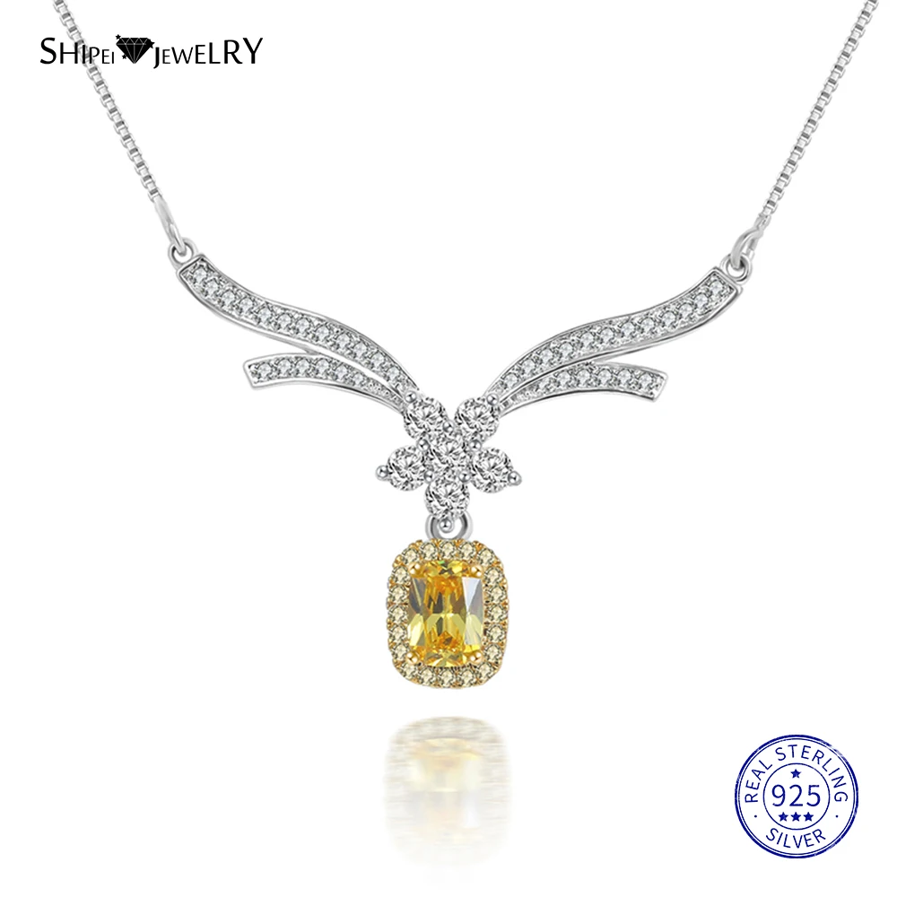 

Shipei 100% Sterling Silver White Purple Pink Yellow Sapphire Ruby Emerald Wing Square Pendant Necklace For Women Birthday Gift