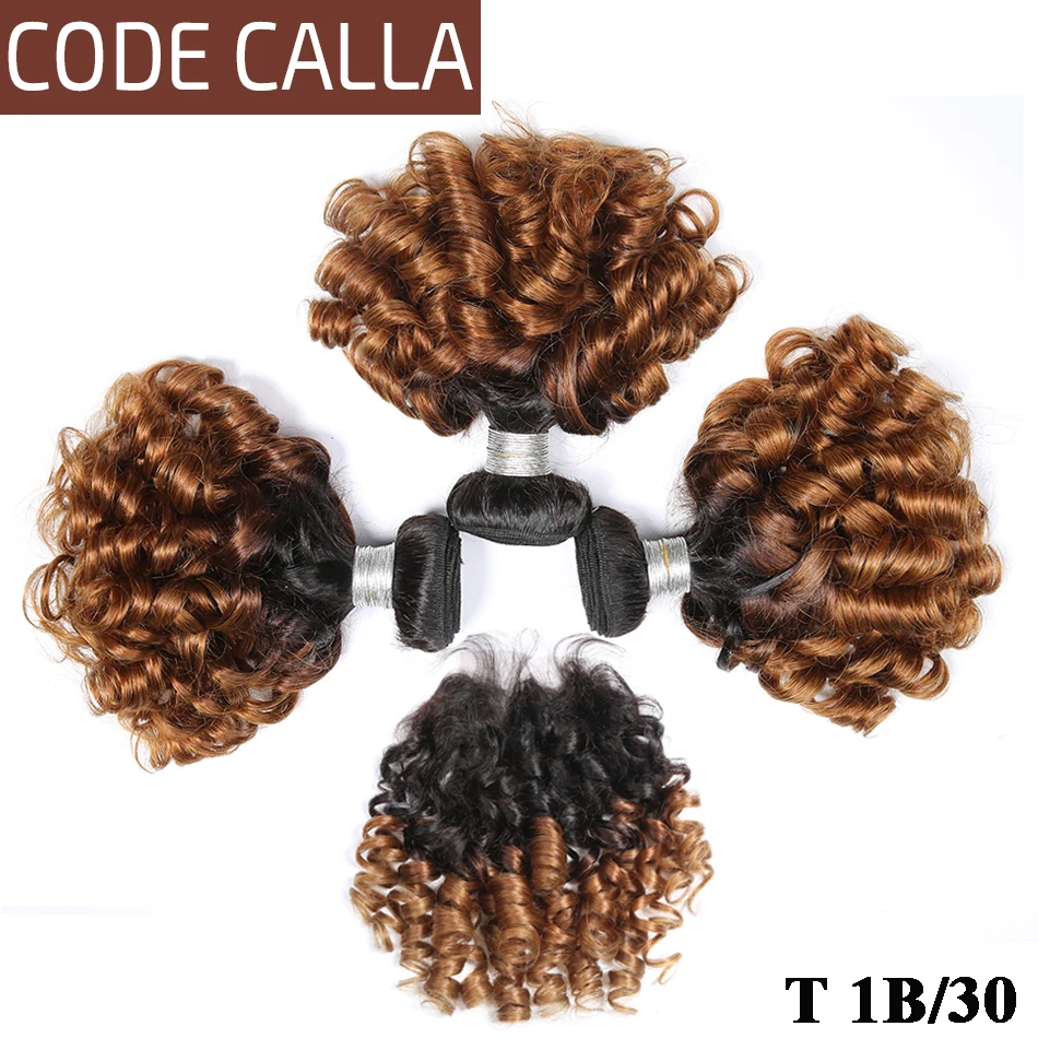 Код Калла Ombre Цвет надувной пучки волнистых волос с закрытием кружева бразильского сырья Virgin человеческих волос необработанный парик Уток