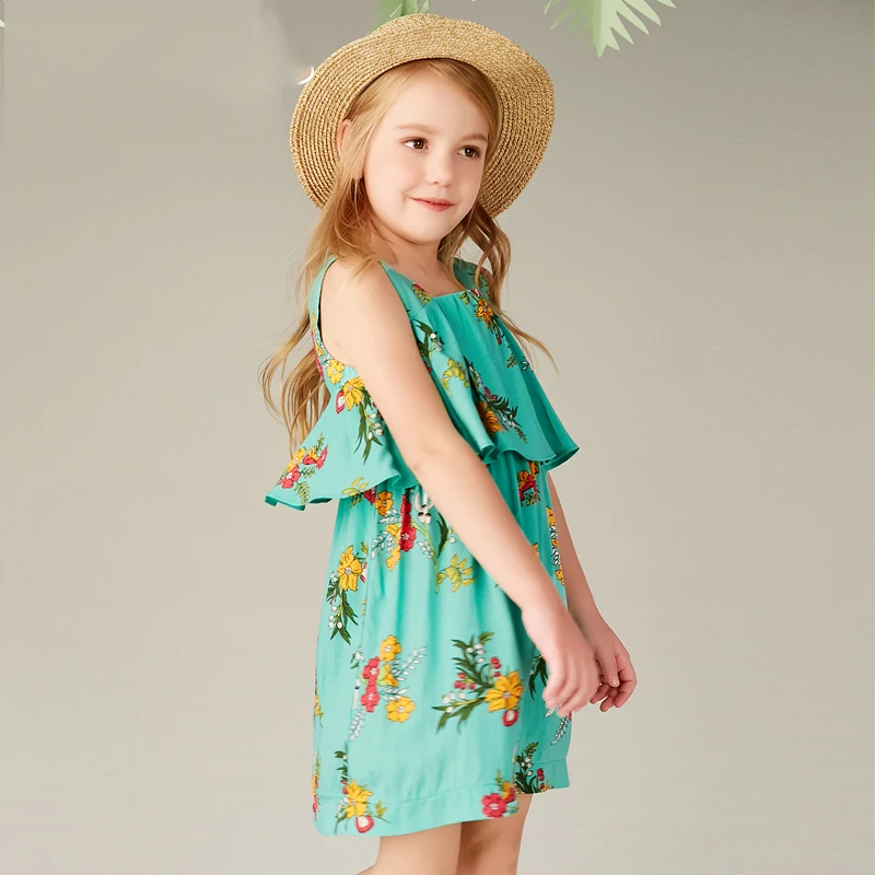 

Girls'Dresses with Suspenders Children's Printed dress Holiday Beach dress