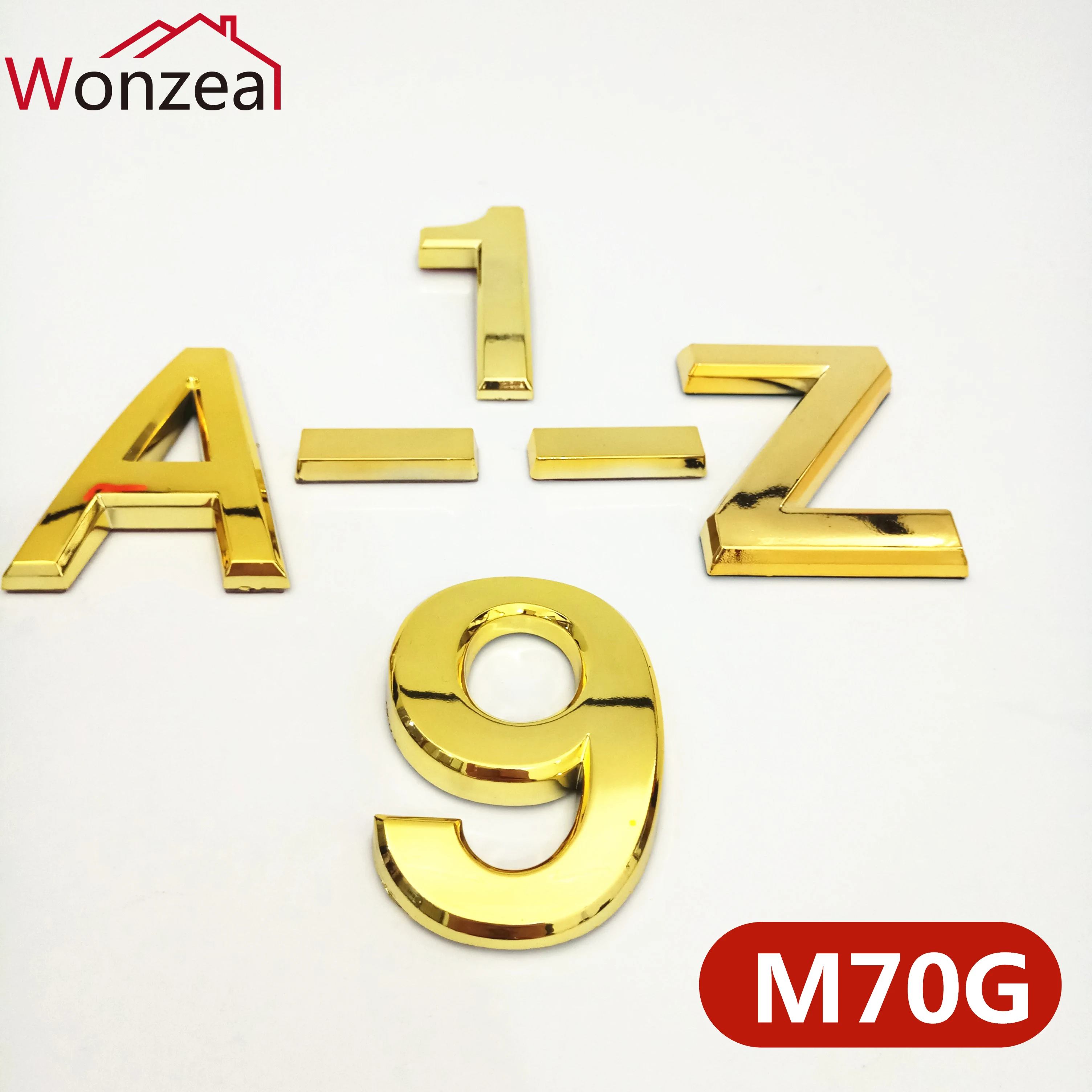 

70mm Golden color Plastic House number Door Address Digits Numeral Plate Plaque Sign Sticker With 3M Glue