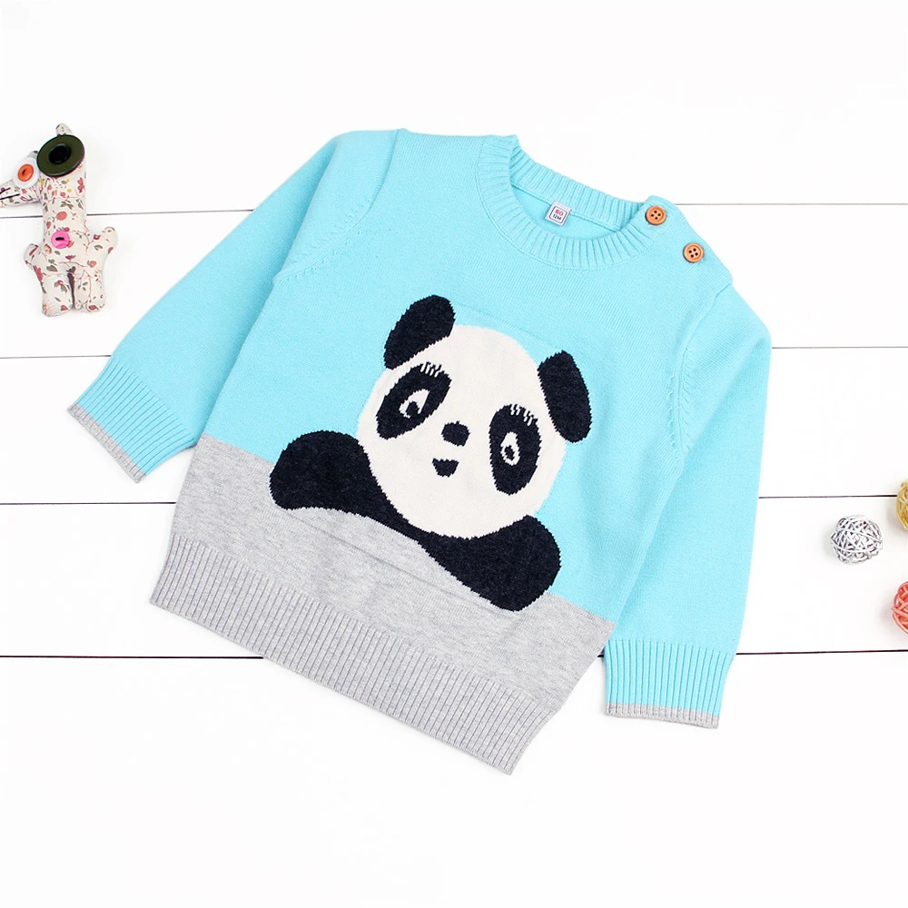 Детский вязаный свитер с пандой; свитер для маленьких девочек и мальчиков; вязаные пуловеры для маленьких девочек; Осенняя трикотажная одежда с длинными рукавами для новорожденных